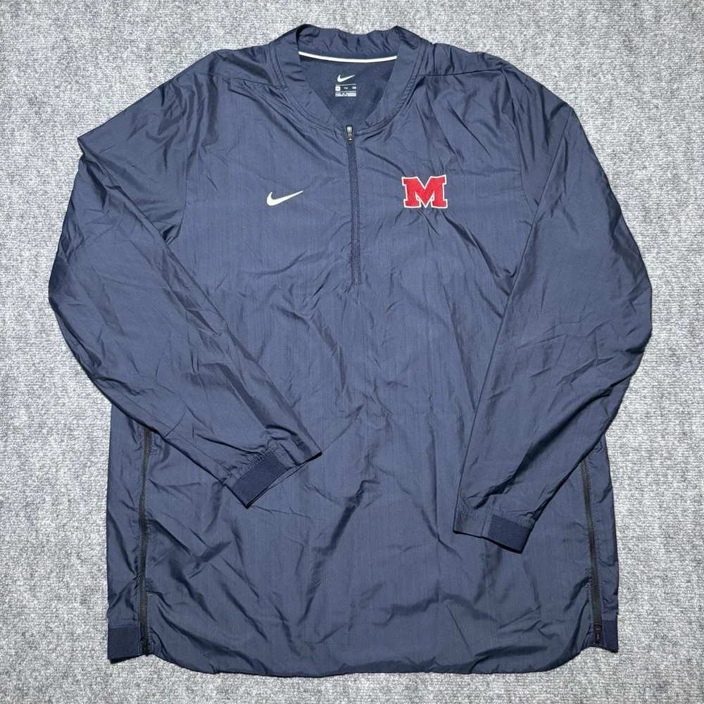 Nike Ole Miss Rebels Windbreaker Men Size XXL Navy Quarter Zip Old Logo 2XL